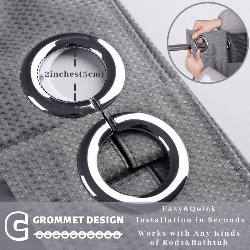 Ecoehoe Extra Long 71x79 Gray Waffle Fabric Hook Free Shower Curtain with Removable Polyester Linerâ€“Heavy Weight - Image 2